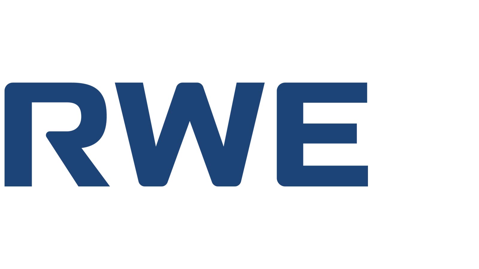 The image features the blue RWE logo, showcasing bold capital letters R, W, and E on a white background.